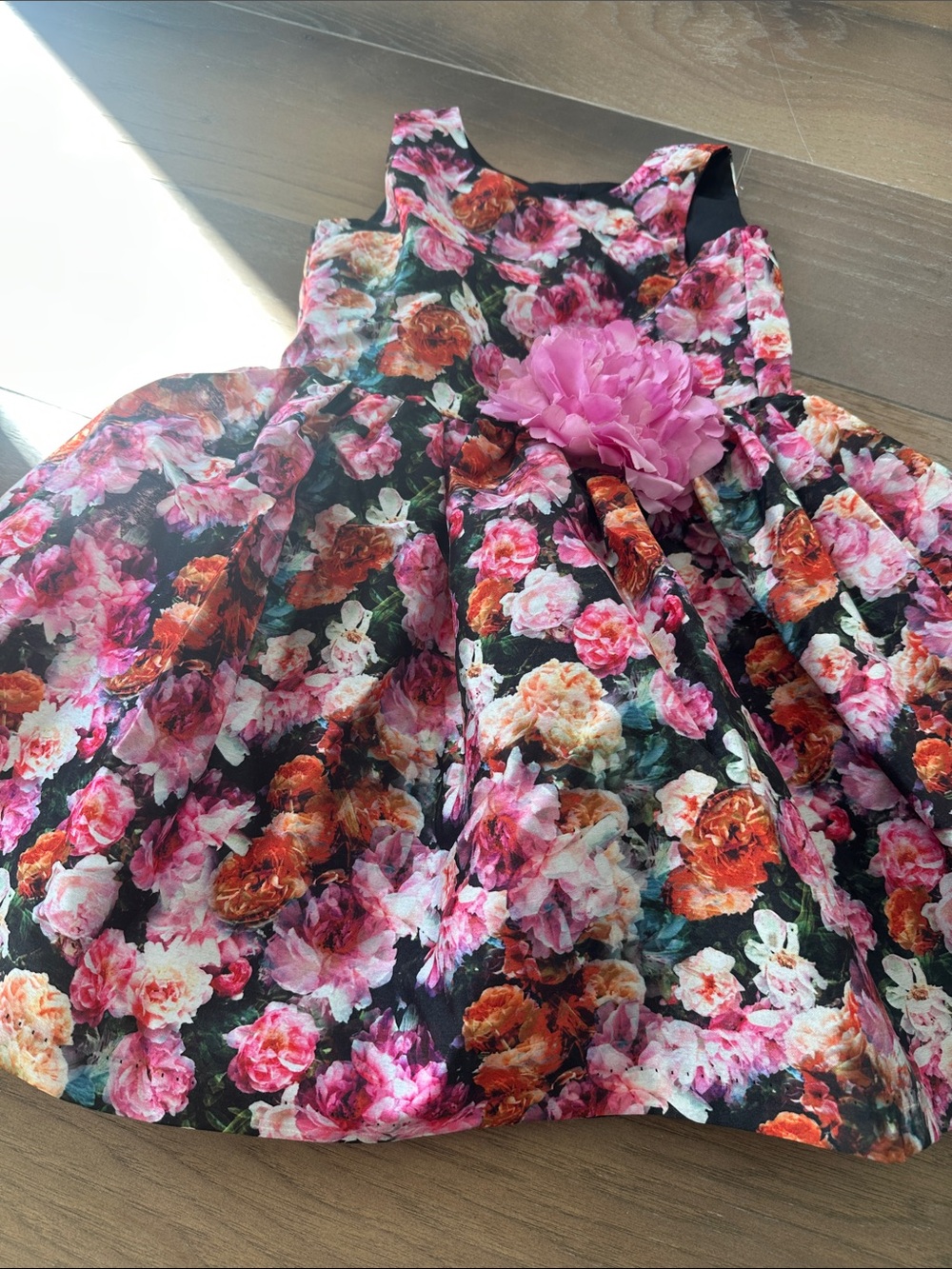 Pippa & Julie Black Floral Party Dress with Pink Flower